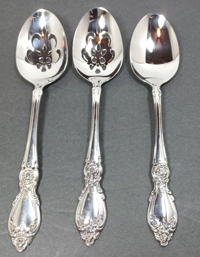 Oneida Plantation Stainless Flatware Community 3 Serving Spoons Pierced Solid