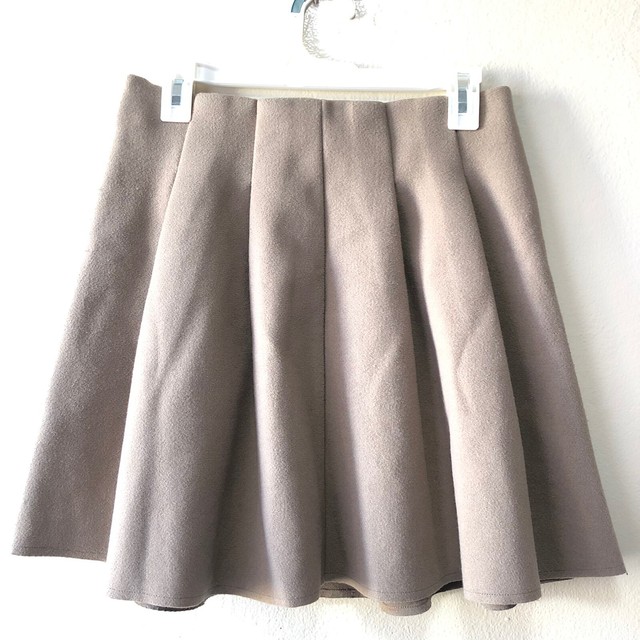 OAK + FORT Womens Large Brown Taupe Pleated A-line Skirt Elastic Waist Mini | eBay