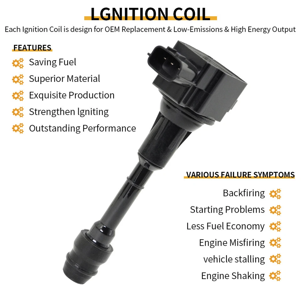 4 bobinas de encendido y bujías reales para Nissan Altima 2002-2006 2,5 L UF350 EE. UU. Foto 3 de 4