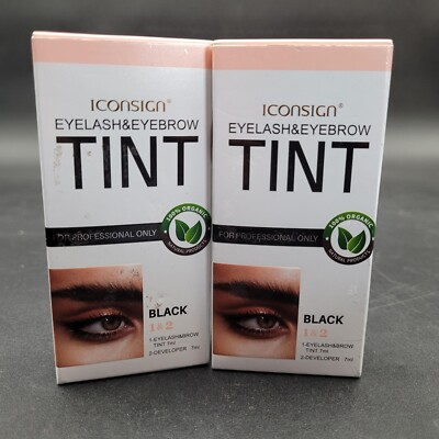 Two New ICONSIGN Eyelash & Eyebrow Tint Dye BLACK 100% Organic Exp 12/2027