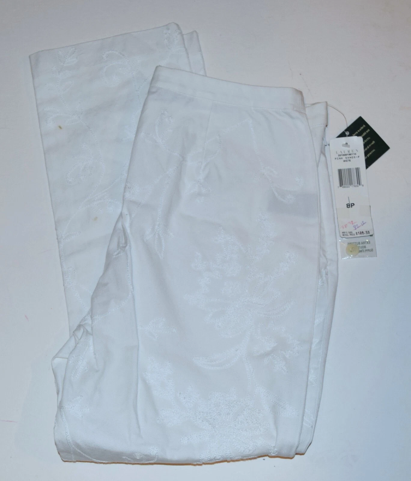 New Womens Ralph Lauren Embroidered Cotton Cropped Pants Capri size 8 Petite