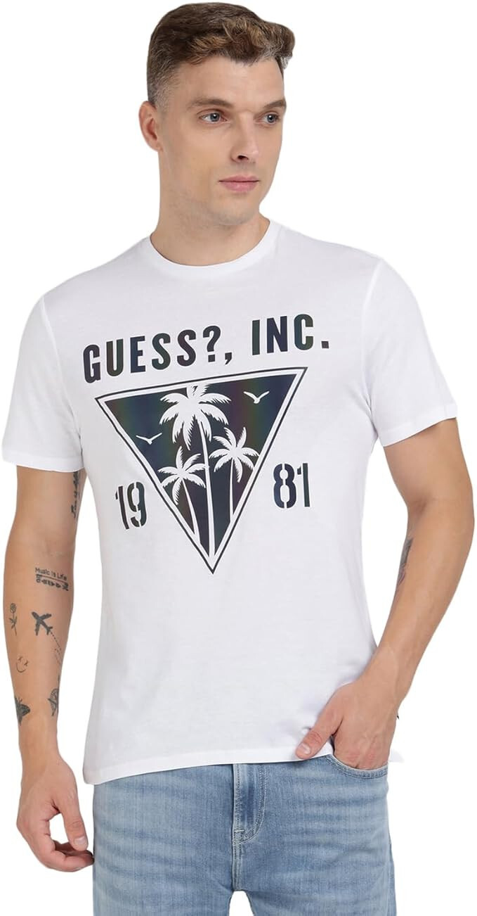 Мужская футболка GUESS с коротким рукавом Iridescent Palms чисто-белая XXL 5790₽