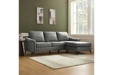 3 Seater Sofa with Reversible Chaise Air Leather Brown Grey Metal Legs