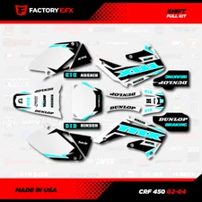 White & Cyan Shift Racing Graphics kit fits Honda Crf450 02-04 Crf 450 Decals
