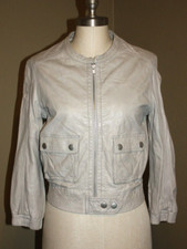 Joie Beige Tan Lamb Leather Jacket Bomber Racer Biker Motorcycle - Medium 4 6