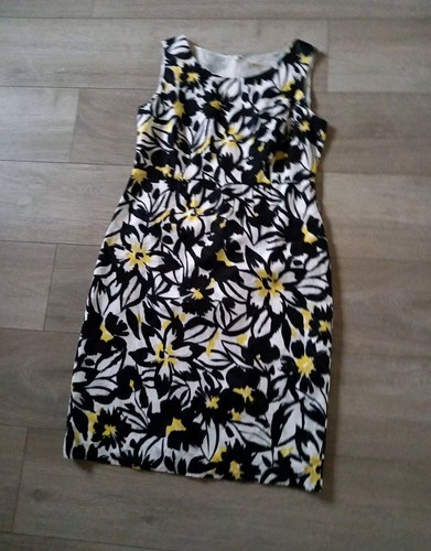 Precis Black & White Floral Cotton Pencil Dress Occasion Wedding Smart UK12