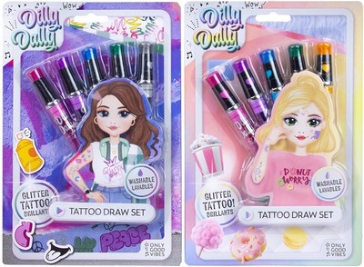 Dilly Dally Tattoo Set mit 5 Stiften und 2 Schablonen - NEU