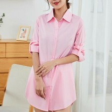 Damen Langärmlige Tunika-Bluse Longline Slim Fit Kragen Gestreckt Knopfleiste