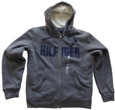 New Tommy Hilfiger Men's Gray Hoodie Sweater Zipper Fleece Serpa Linine - Medium