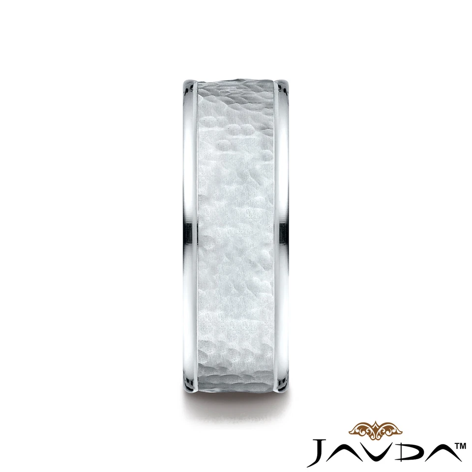 Hammered Finished Men's Women's Ring 14k White-Yellow-Rose Gold 8mm Wedding Band - Image 4 of 4