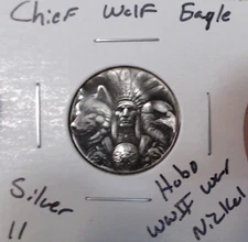HOBO Indian Chief Wolf & Eagle Made From A REAL WWII Silver War Nickel SIGNED