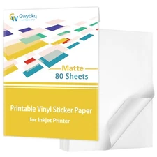 Gwybkq Premium Printable Vinyl Sticker Paper for Inkjet Printer,80 Sheets Mat...