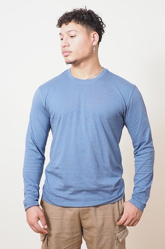 Mens Long Sleeve Cotton T-Shirt Regular Fit Crew Neck or Henley Top Lounge Work - Picture 13 of 72