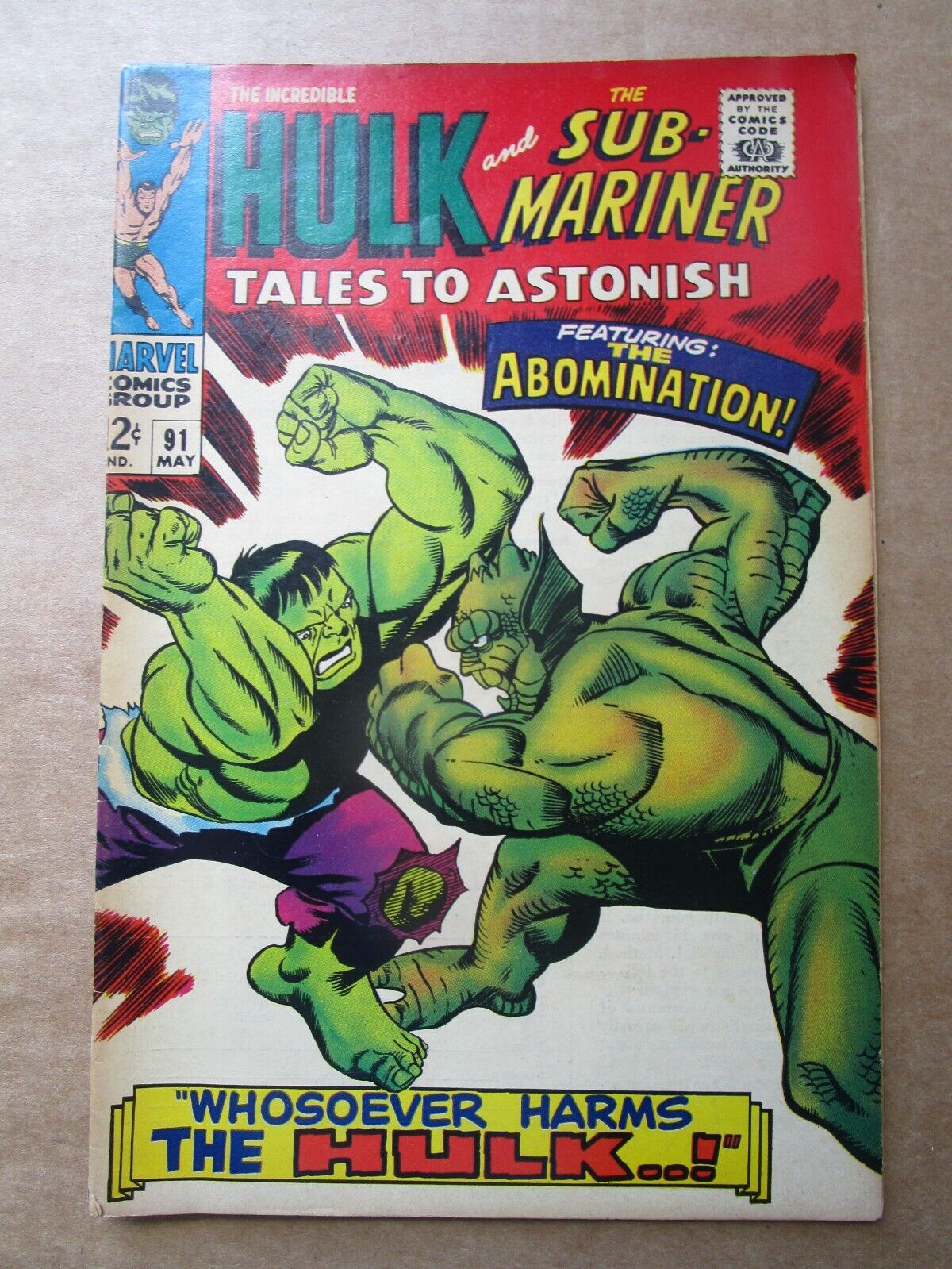 1967 Tales to Astonish Issue #91 Comic Book-Incredible Hulk & Sub-Mariner