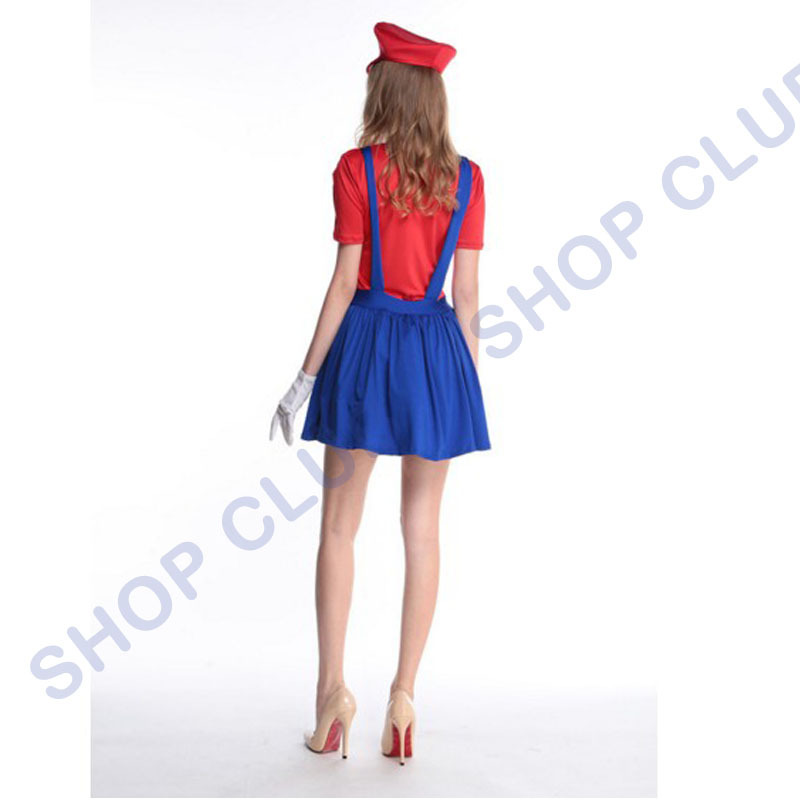 Mens Mario & Ladies Luigi Couples Costume Set – 80s Plumber Fancy Dress + Moustache - View #4