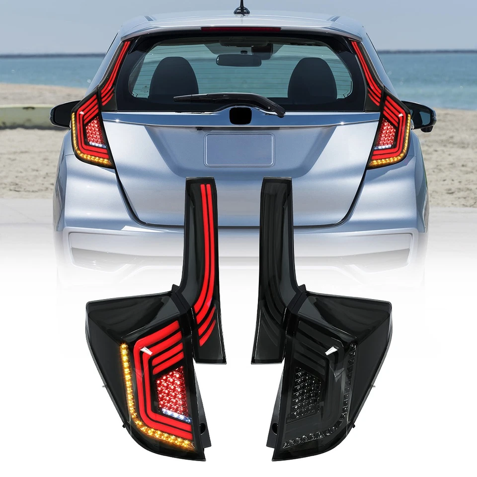 LED SEQUENTIAL TAIL LIGHTS FOR 2014-2019 HONDA FIT JAZZ REAR LAMPS SMOKED Foto 2 de 4