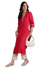 Pink Kurta Women Indian Kurti Calf Length Dress Tunic