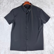 STONE FALCON Mens Charcoal Gray Short Sleeve Button Down Shirt Size M