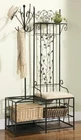 Kings Brand Black Metal Hallway Storage Bench with Coat Rack & Umbrella Holder