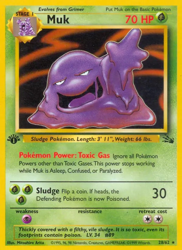 Muk - 28/62 - Pokemon Fossil 1st Edition Rare Card WOTC MP