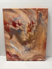 Abstract Original Acrylic paint pouring Painting Yellow Red Blue 8x10