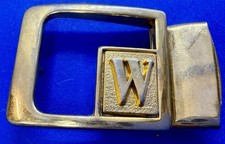 Art Deco Initial Letter W Openwork Gold Color Belt Buckle by Lee Co. 4-4-79