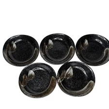 Miyake Ceramics Akeyo Deep Plate Black Glaze White Brushstroke Japan Set 5