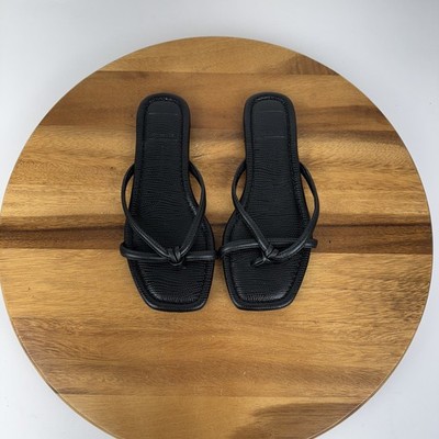 Womens Dolce Vita Lucca Black Croc Print Faux Leather Thong Sandals Size 6 M GUC