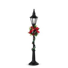 Lighted Lamp Post Christmas Decor 18.5" Tall Wreath Black by Raz Imports