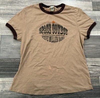 2006 Steve Miller Band Space Cowboy Shirt Womens XL **Flaw** Brown Ringer Tee