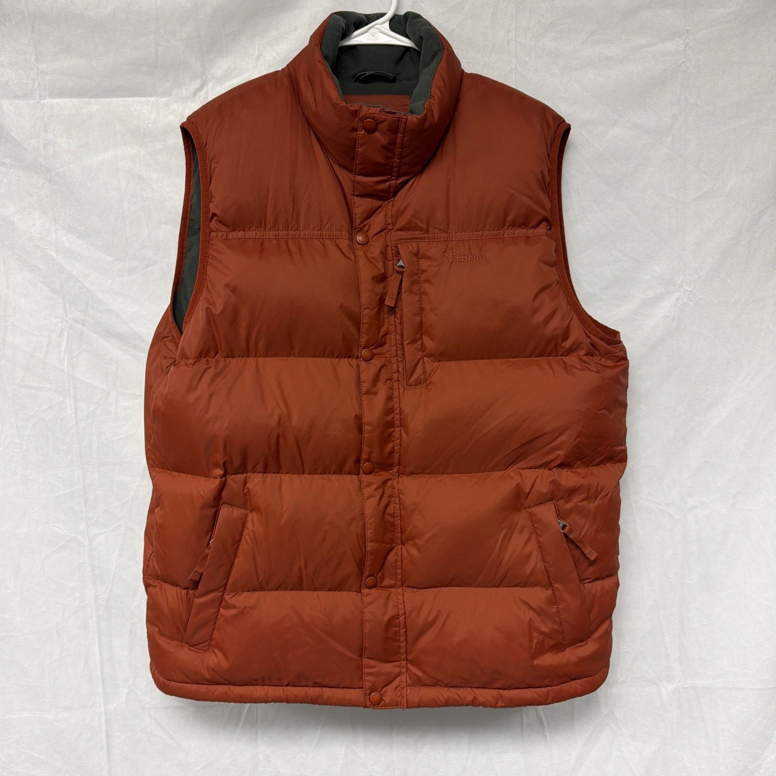 LL Bean Men’s Large 80% Down Puffer Vest Burnt Orange Quilted Insulated Outdoor