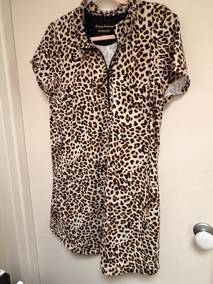 Tommy Bahama IslandZone Animal Print Zip Collar Shift Dress Knee Length L