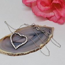 925 Sterling Silver - CZ Heart Pendant Chain Necklace Cubic Zirconia 18"