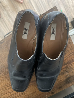 Joseph Abboud Men's 10 Black Leather Slip-On Oxford Dress Shoes Square Toe Logo