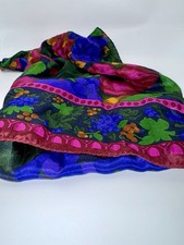 Vintage Liz Claiborne Silk Scarf Fruit Floral Colorful Bold Print 70s