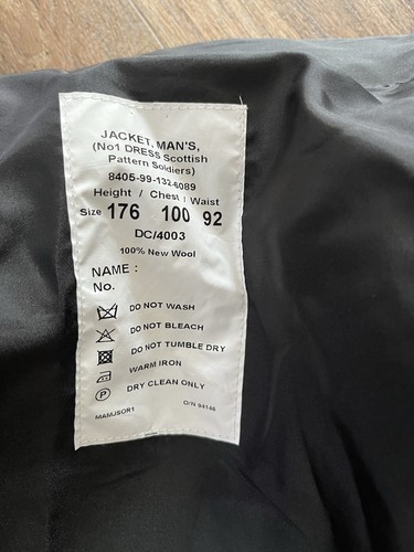 SCOTTISH PATTERN NO.1 DRESS JACKET CHEST 100CM HEIGHT 176CM BRITISH ARMY NEW - Picture 9 of 10