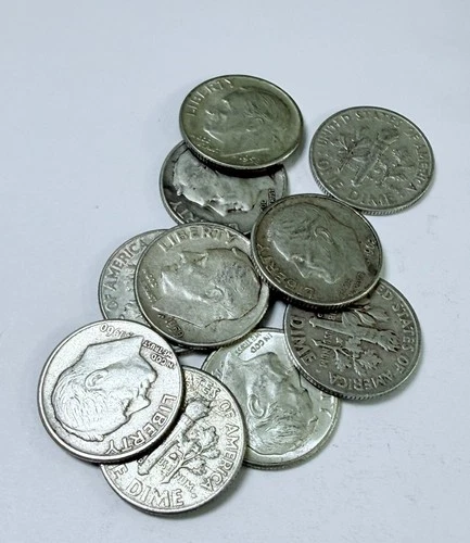 LOT OF 10 ROOSEVELT DIMES 90% SILVER FREE SHIPPING #7644