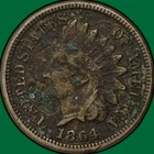 1864 Copper Nickel Indian Head Cent Very Fine VF Coin, Heavy Corrosion #39544