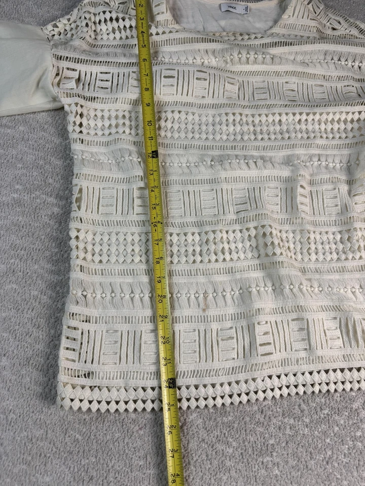 Blusa Vince Mujer Pequeña Marfil Crema Crochet Encaje Manga 3/4 Boho Top Camisa Foto 4 de 4