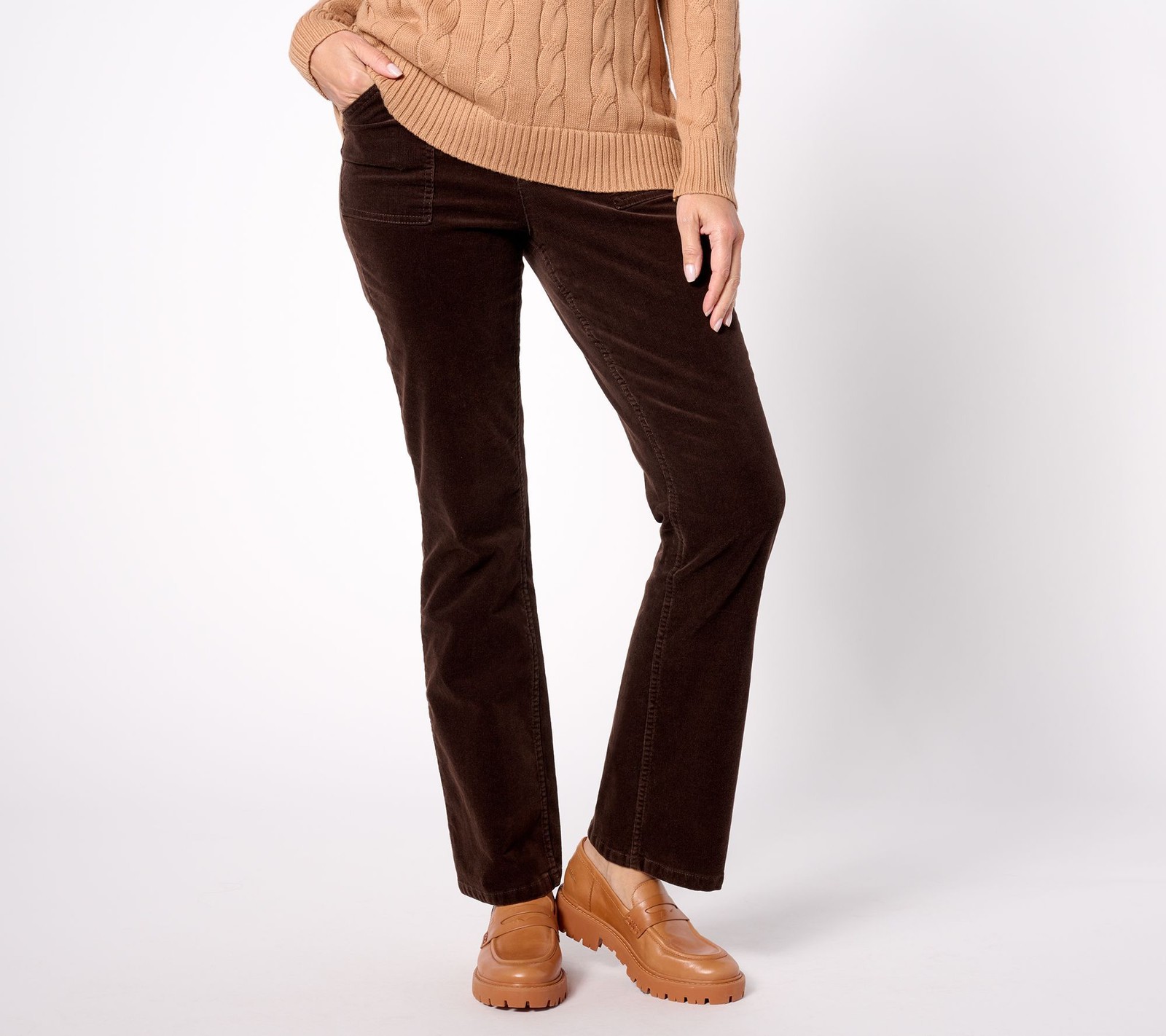 Denim & Co Women's Pants Sz 12 Co. Canyon Retreat Corduroy Flare Black A653386