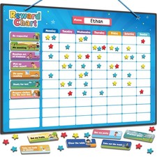 Listing image for Magnetic Reward Chart [300 Stars 80 Tasks 1-3 Kids] Star Chart for Children For