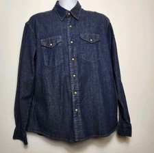 Wrangler Denim Shirt Mens Size XL Indigo Pearl Snap Long Sleeve Western Rancher