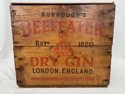 Vintage Beefeater Dry Gin Wooden Crare Box London England Rustic Bar Decor