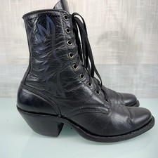 Vntg 50s Stitched Leather Edwardian Granny Witchie Goth Lace Up Heel Packer Boot