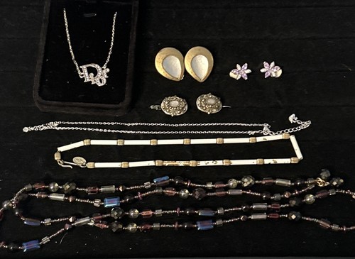 Vintage Mixed Jewelry Lot 14k Gf Tourmaline Necklace Vendome Dior Golan Swavorsk - Picture 1 of 15