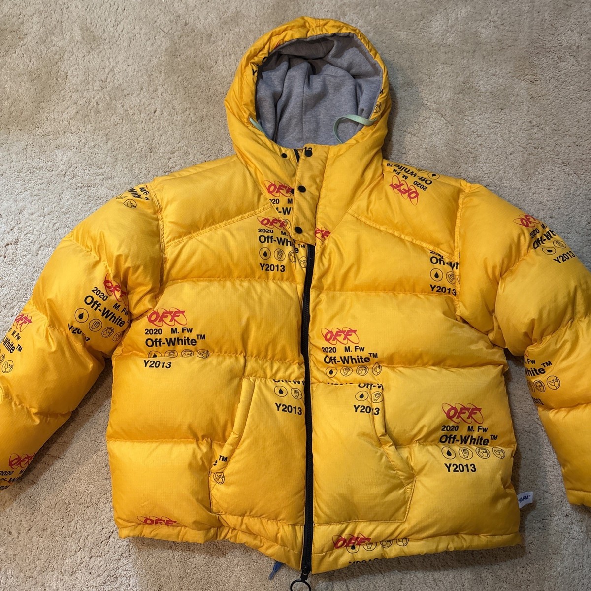【新品50%以上OFF】23-24 unfuge CLOUD JAKCET RARE Off-white Industrial Zipped puffer coat yellow Virgil Abloh