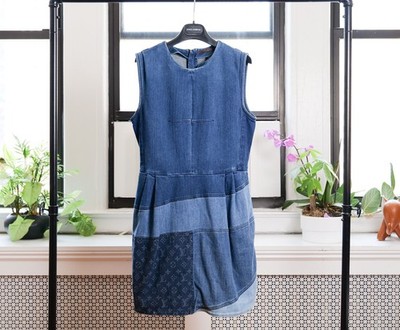 Louis Vuitton Blue Denim Patchwork Monogram Sleeveless Mini Dress (FR42)