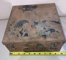 Vintage Metal Military Black Painted Box Workshop Prop Primitive 10 x 10 x 4.5"