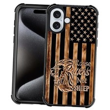Compatible with iPhone 16 IPhone 16 Wood grain American Flag Raise Lion