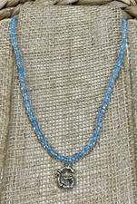  G  Initial Necklaces for Girls Womens Teens Gifts Beaded Blue Silver Tone